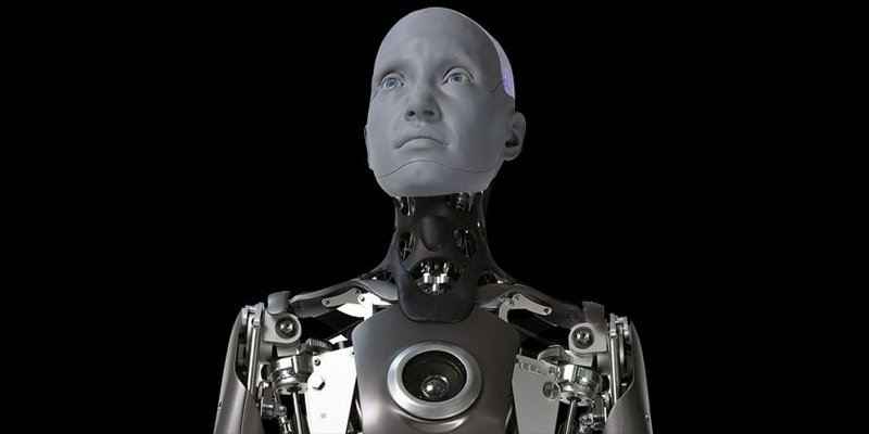 Engineered Arts' humanoid robot, Ameca, looking up.